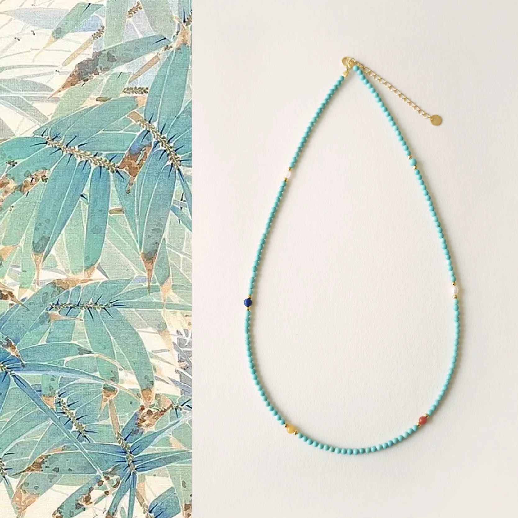 Original new Chinese-style natural blue turquoise and red agate multi-gem necklace, collarbone chain, gift for friends