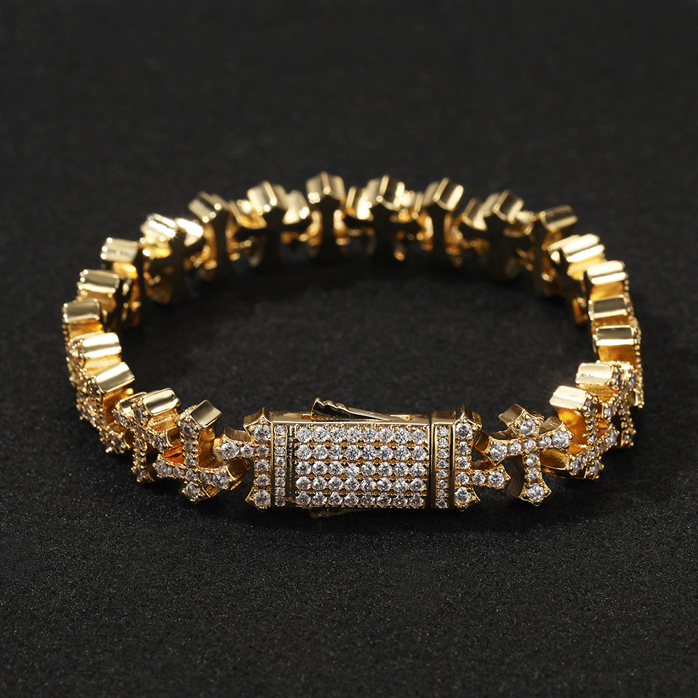 Hip Hop Copper Inlaid Zircon 11.5MM Cross Bracelet Unisex Bracelet Accessories