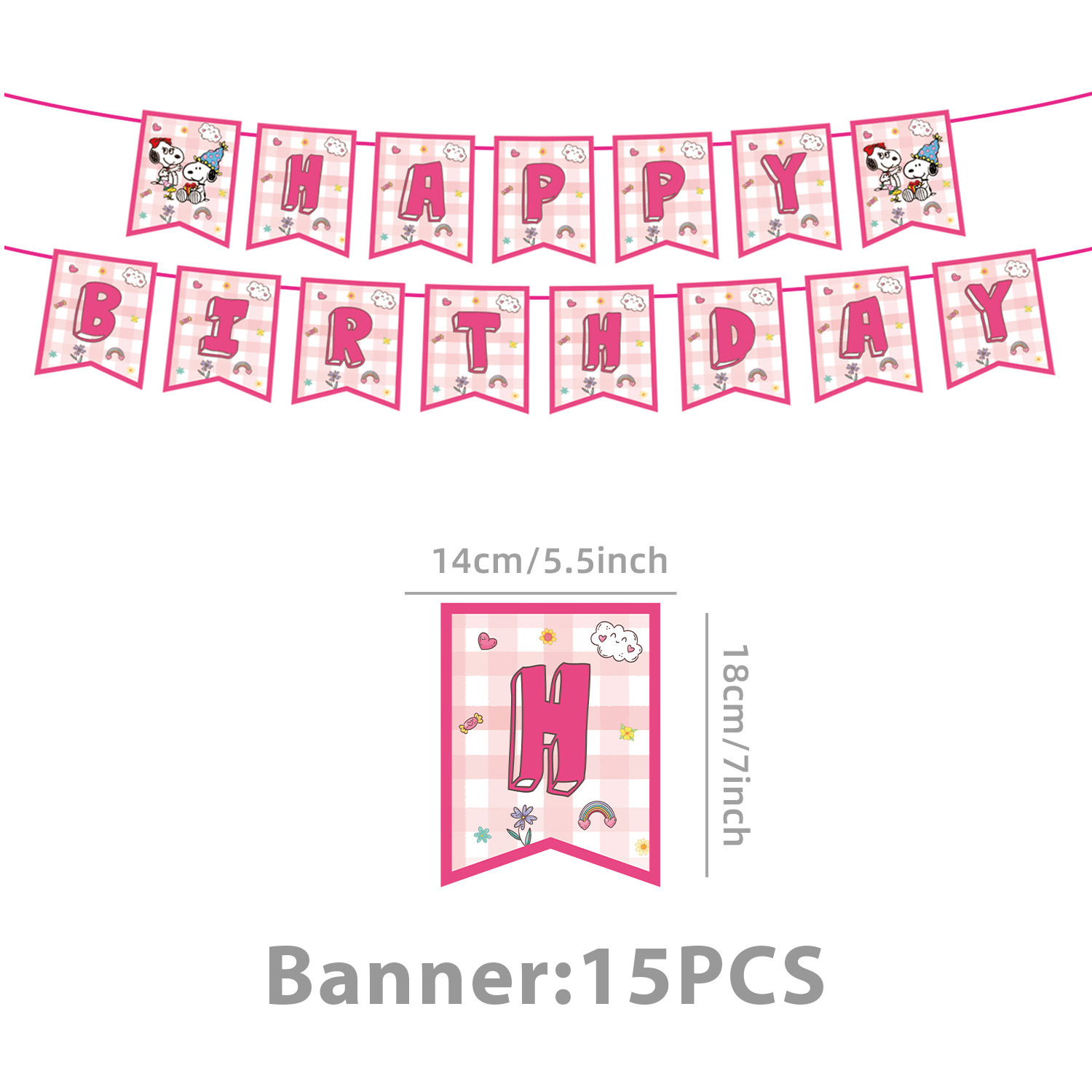 New Pink Snoopy Theme Party Tableware Disposable Paper Plate Napkin Paper Cup Tablecloth Bunting Flag Decoration
