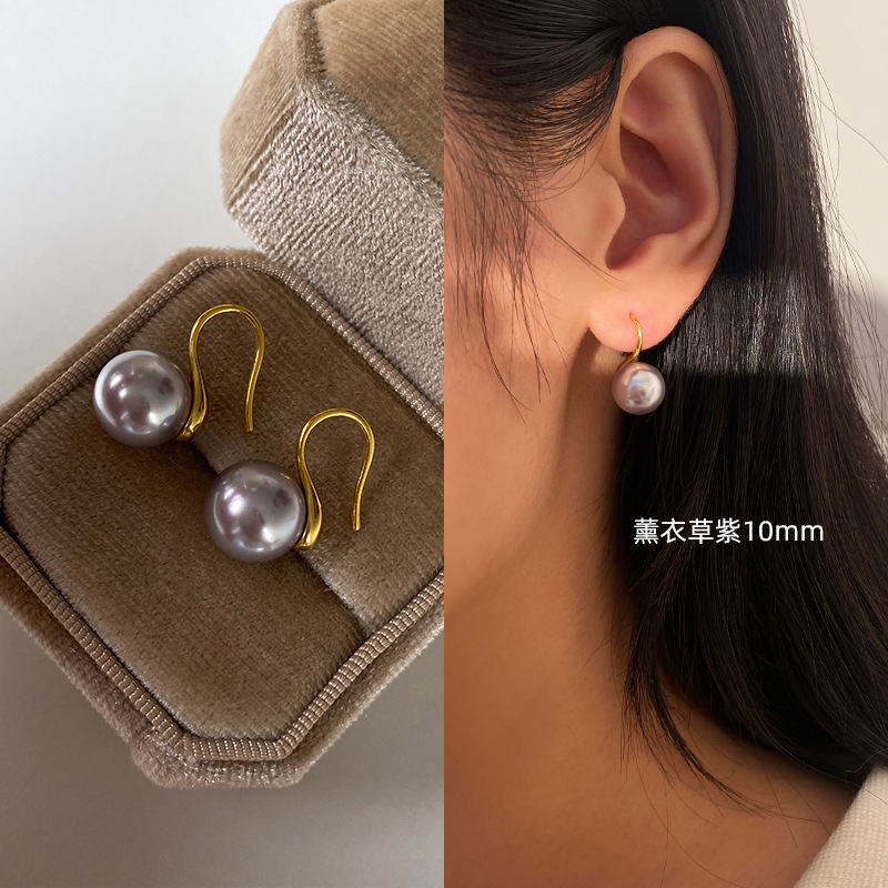 925银 · 薰衣草紫-10MM【S925银-金色耳钩】