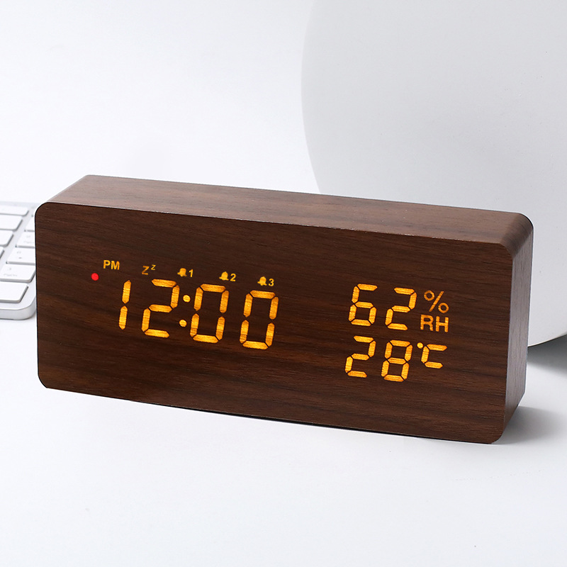 Japanese Intelligent Radio Wave Clock LED Wooden Radio Wave Clock German Radio Wave Alarm Clock Electronic Digital Clock Temperature and Humidity Clock