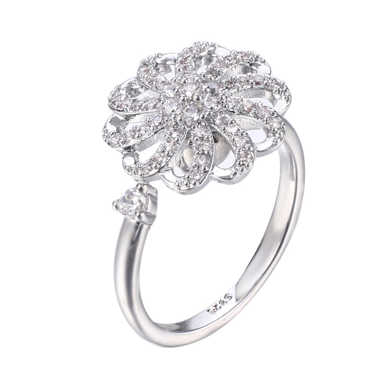 Rotating ring micro-set zircon copper open ring jewelry