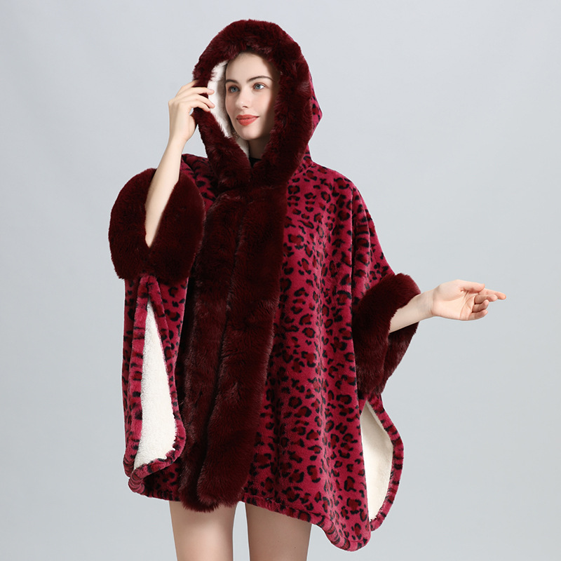 Live Supply Cape Shawl Fleece Lined Thickened Fur Collar Tassel Knitted Shawl Plus Size Wool Coat 0961#