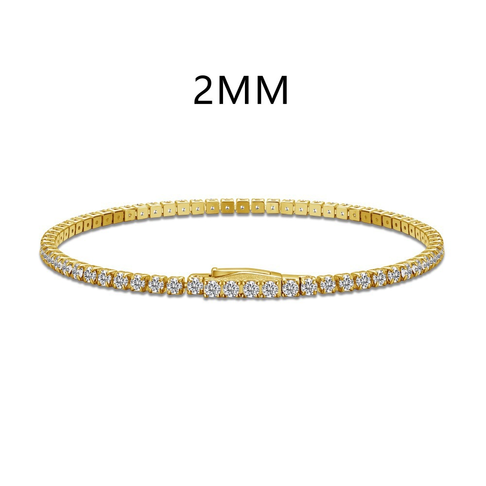 New S925 sterling silver bracelet for women, single row diamond buckle head 2MM 3MM tennis chain hand accessories