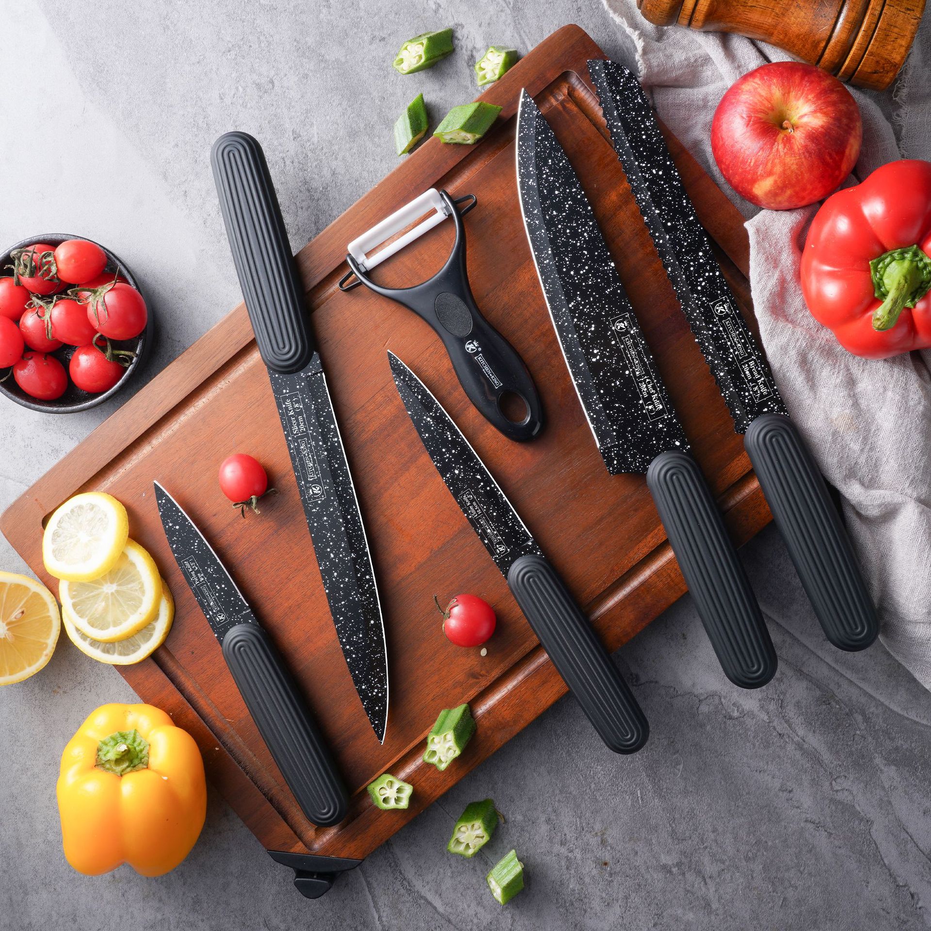 Knife Full Set Black Blade Knife Set Household Vegetable Knife Kitchen Knife Six-Piece Stainless Steel Knife