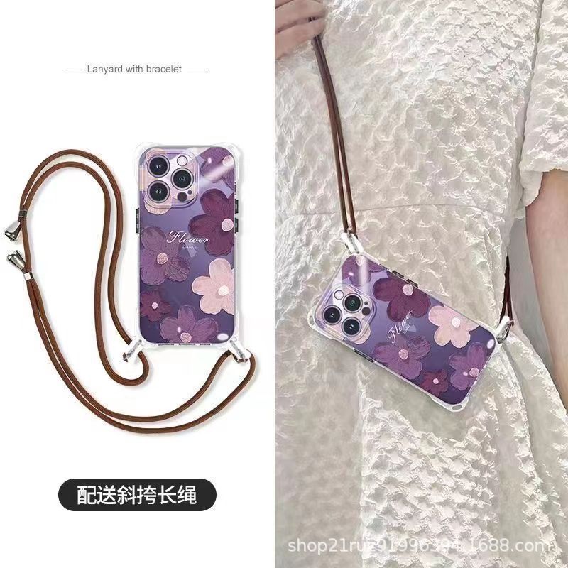 Apple 14 Pro Max transparent phone case 13 pro diagonal lanyard 12 soft shell 11 niche xs anti-drop