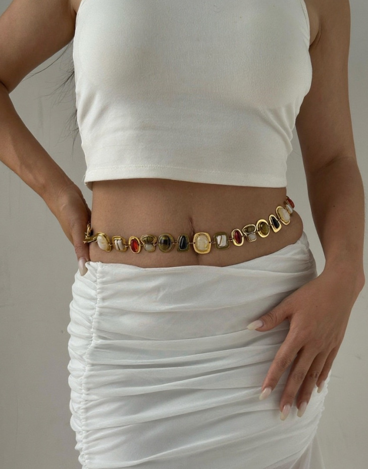 Exquisite Necklace Bracelet Set Plain Ring Stone Beads Collarbone Chain