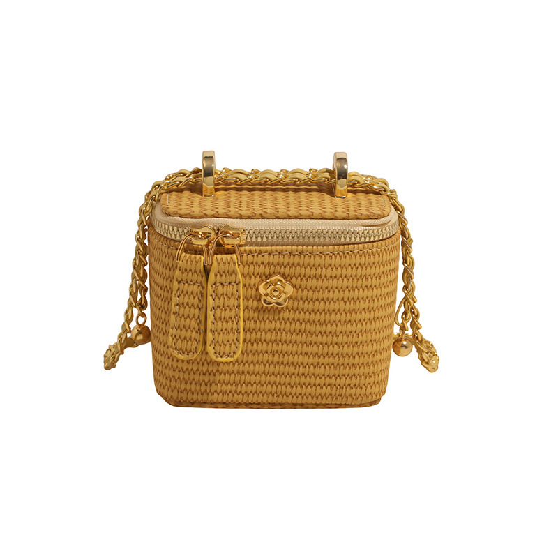 Straw Woven Small Square Bag 2025 New Chanel-Style Diamond Grid Chain Box Shoulder Crossbody Bag