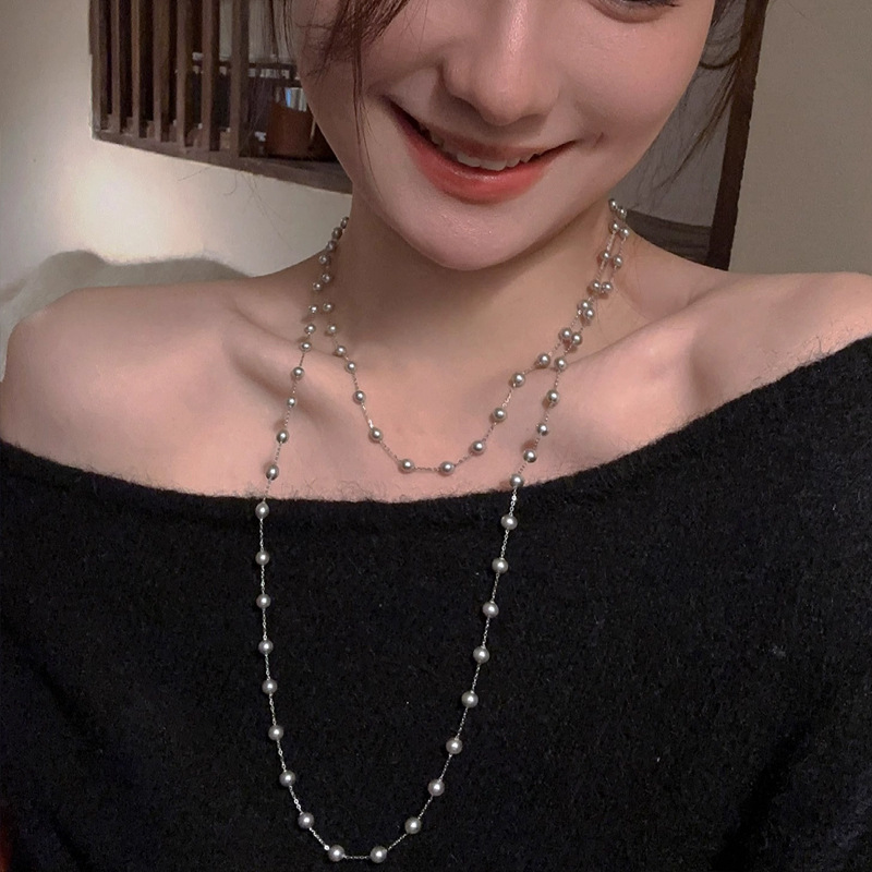 Starry sky pearl necklace women long sweater chain niche