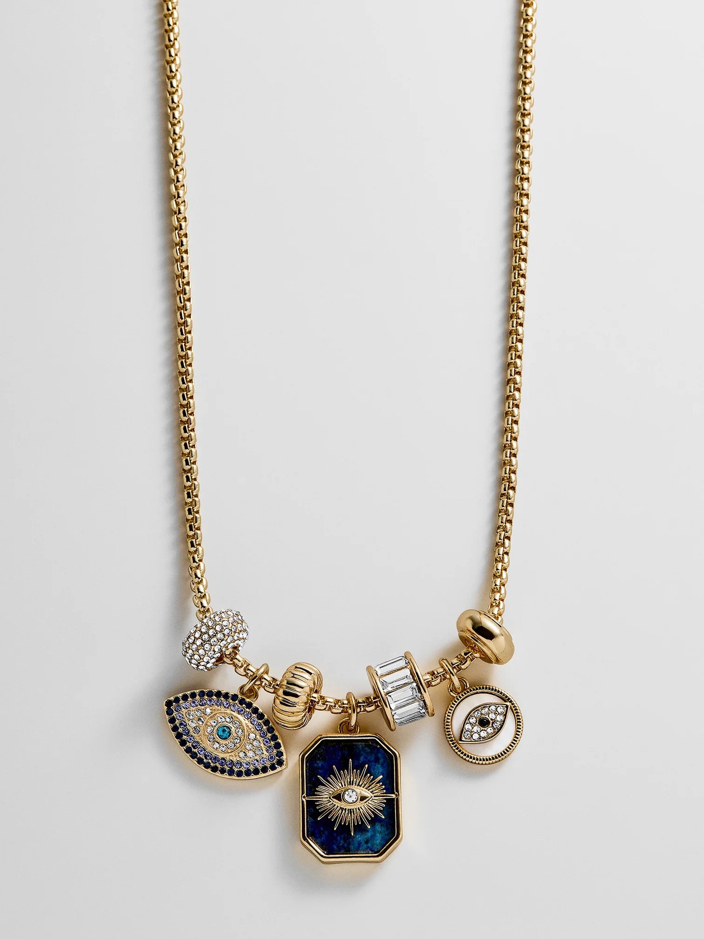 Gold Diamond Evil Eye Pendant Necklace Contrast Color Enamel Clavicle Chain