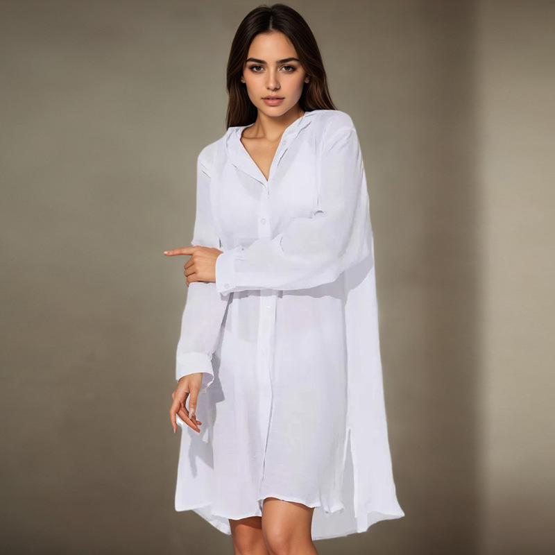 2025 New Beach Jacket Women Shirt Style Vacation Solid Color Cardigan Bikini Swimsuit Cover Up Sun Protection