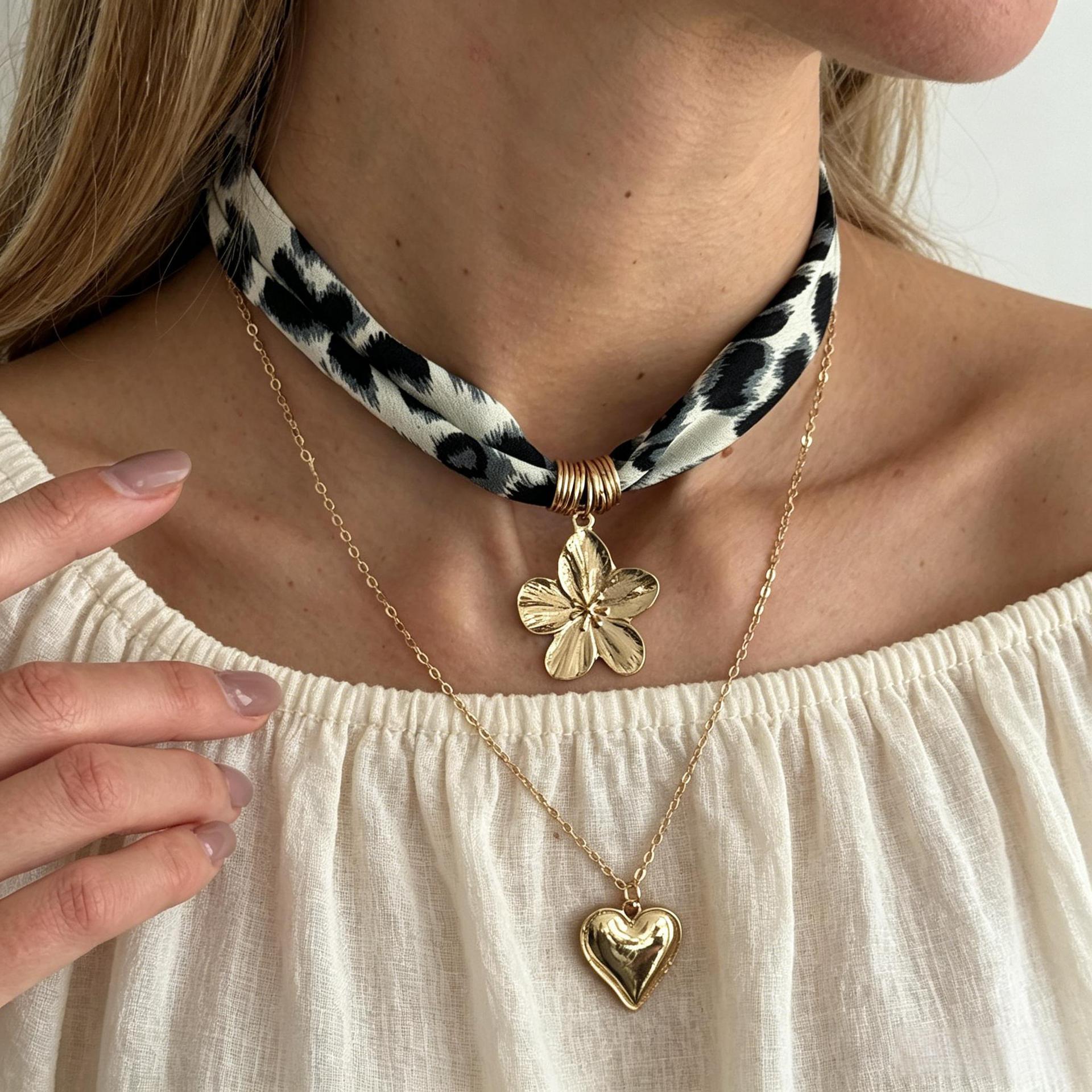 Accessories Sweet Cool Style Simple Heart Sun Pendant Necklace Leopard Velvet Choker Necklace