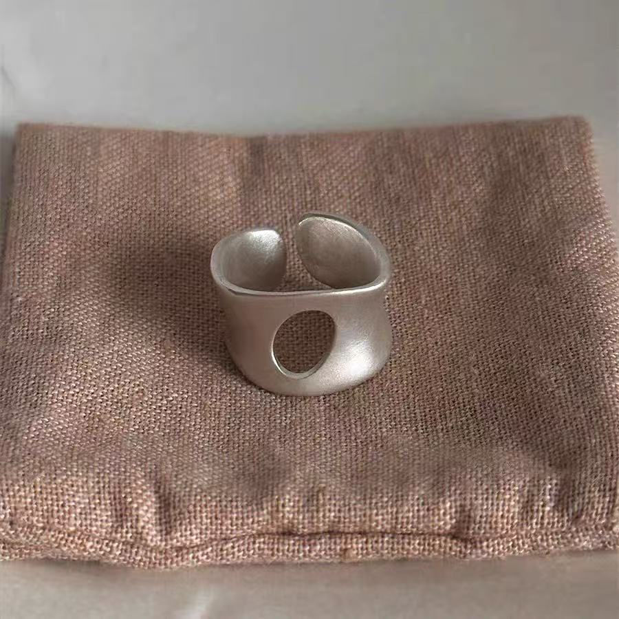 'Cocoon' Handmade Matte Frosted Wide Band Ring Irregular Unisex Open Adjustable Ring Band