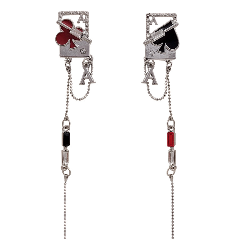 Original S925 silver needle niche metal chain tassel ear studs spade plum design earrings for women 7382