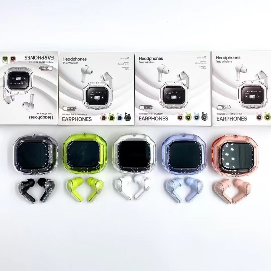 AIR MAX Bluetooth Earphones LCD Touch Color Screen In-ear Transparent Noise Reduction Ultra-long Battery Life Sports Earphones