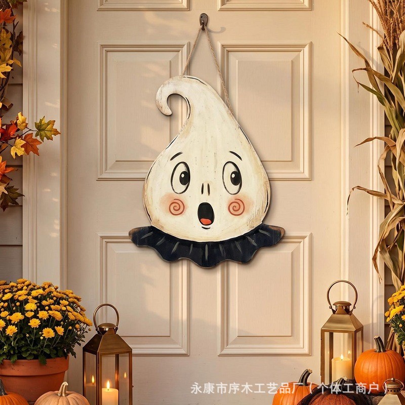 Halloween Wooden Home Door Sign Hanging Decoration Ghost Black Cat Pumpkin Owl Home Craft Gift