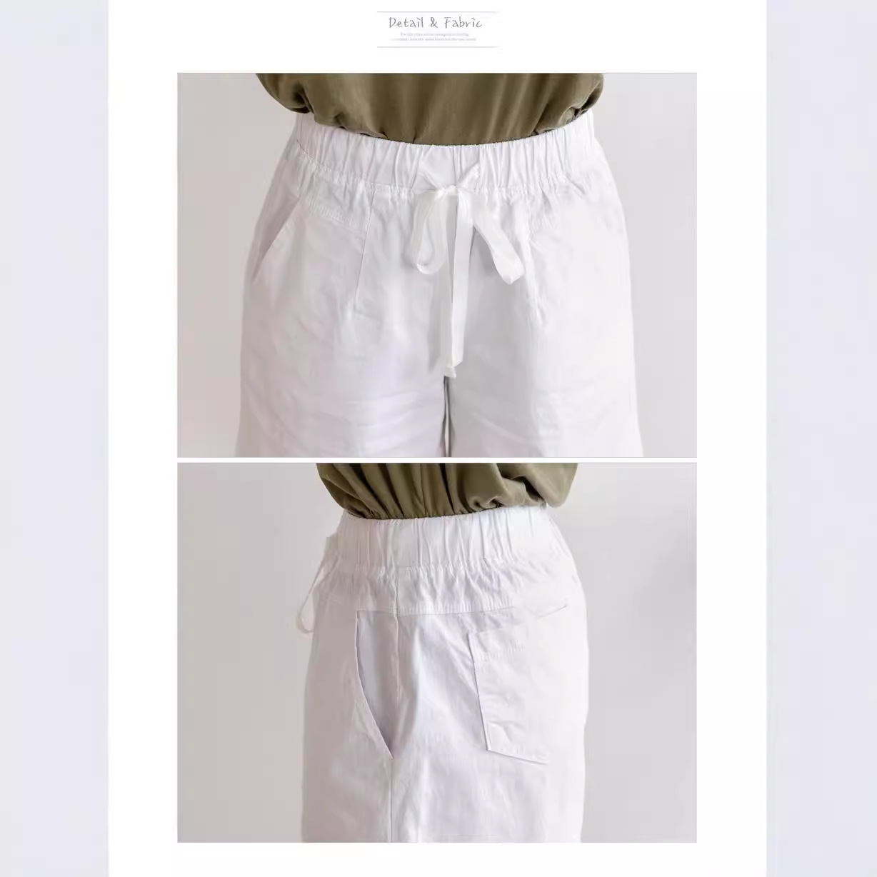 Spring and summer women mid-waist wide-leg five-tenths casual pants cotton spandex mid-elastic commute 200 jin women