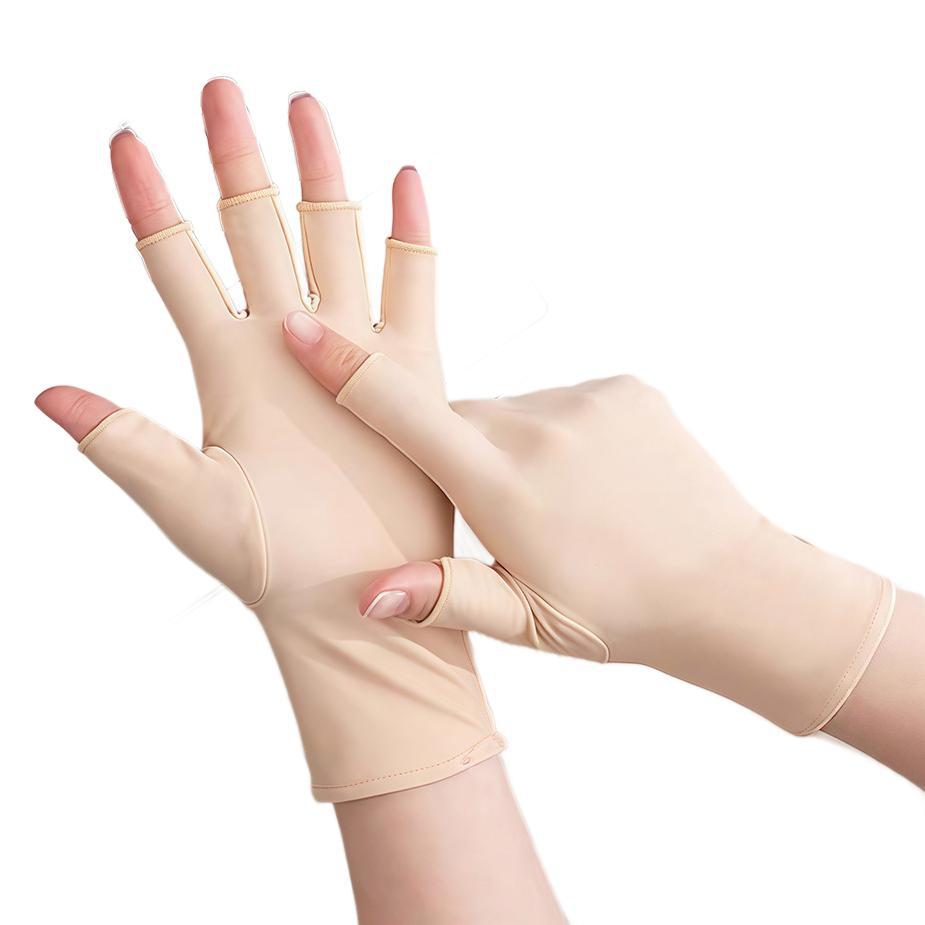 Sunscreen Gloves for Men and Women Thin Ice Silk Breathable Driving Riding Fishing Half Finger Tea Picking Nail Art Leakage 25 Fingers