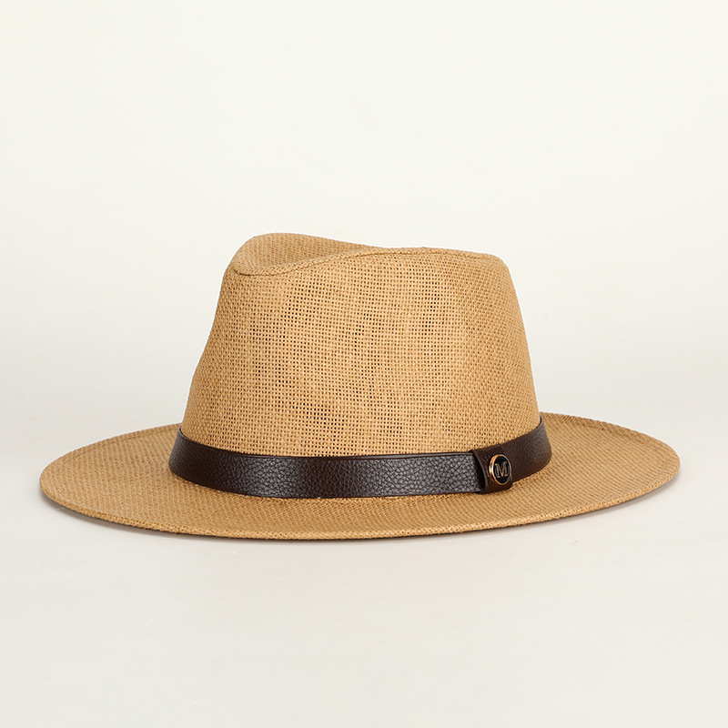 Spring/Summer New Fedora Panama Straw Woven Sun Hat Men's Belt Paper Straw Beach Hat