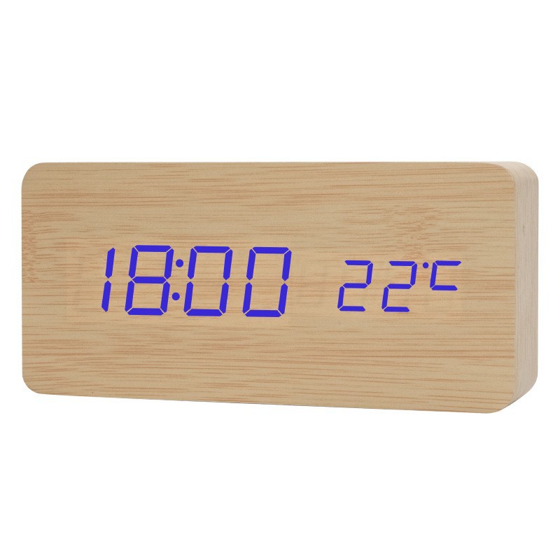 Multifunctional voice-controlled wooden clock, simple home wooden clock, multifunctional student gift electronic clock