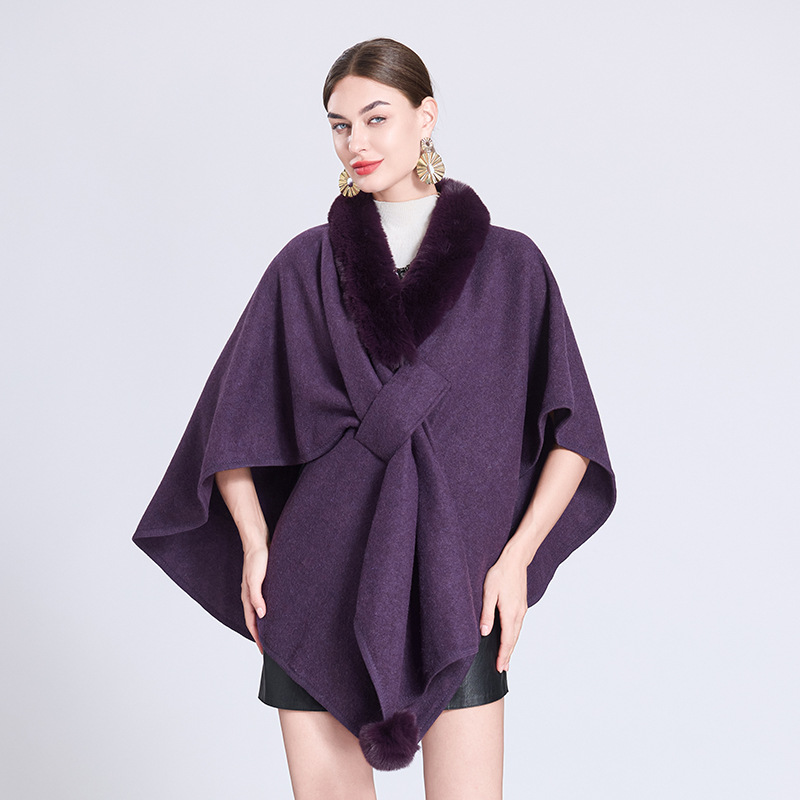 Live Hot Autumn Winter New Scarf Shawl Cape Fur Collar Fur Ball Knitted Cardigan Cape Shawl 0962#