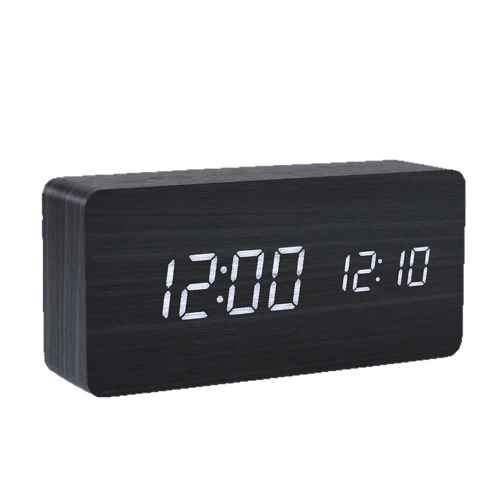 PVC Wooden Clock Multifunctional Alarm Clock LED Clock Thermometer Digital Clock Student Bedside Electronic Night Light Alarm