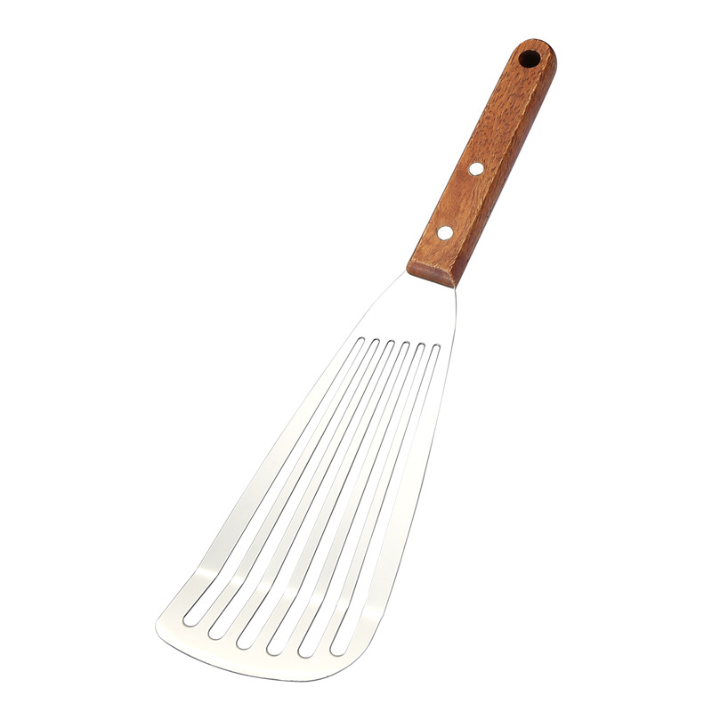 Stainless steel frying spatula, multifunctional kitchen cooking fish spatula, steak spatula, wooden handle, cooking spatula, pizza spatula, teppanyaki spatula
