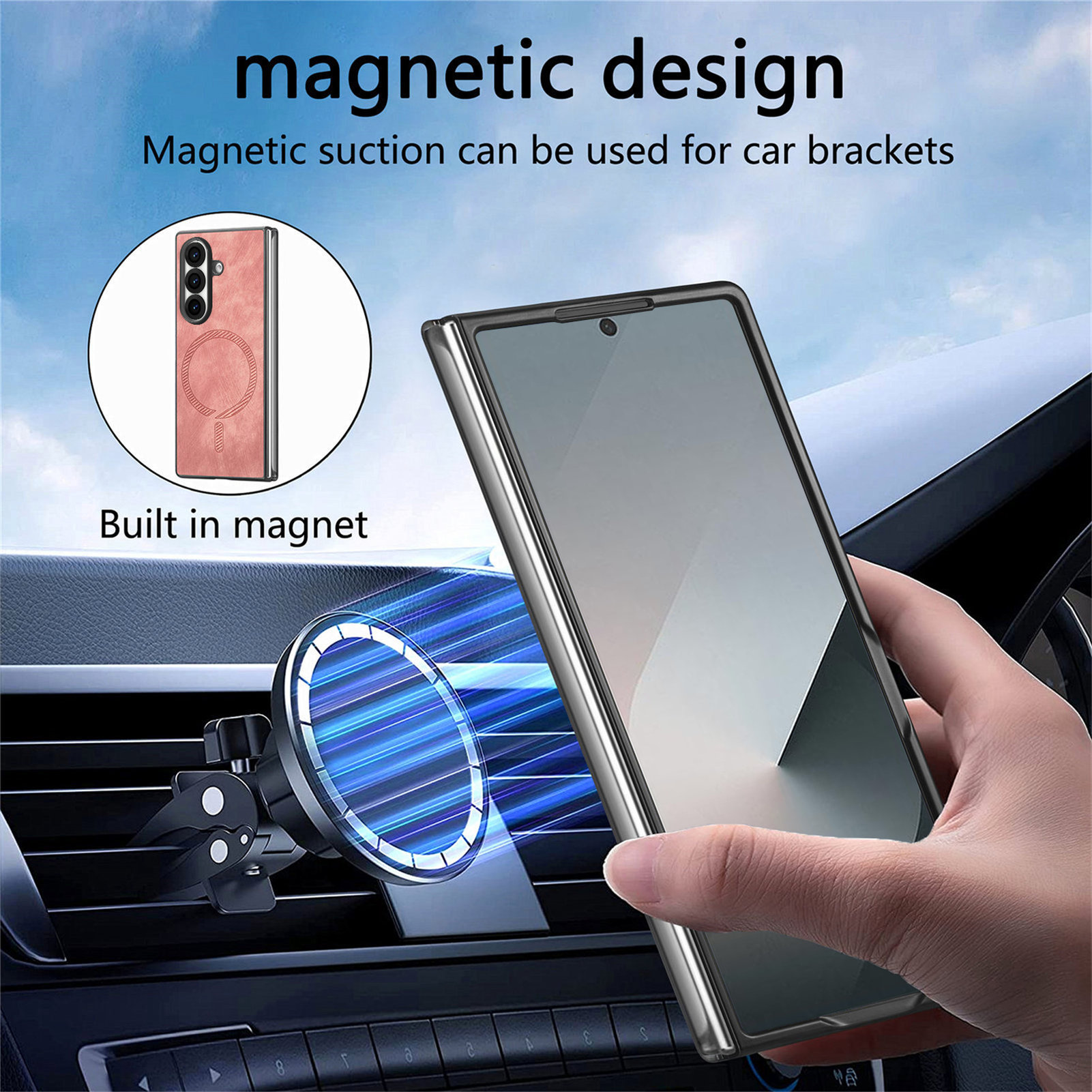 For Samsung Z Fold7 folding screen phone case Z Fold6 skin feel magnetic leather texture folding protective case