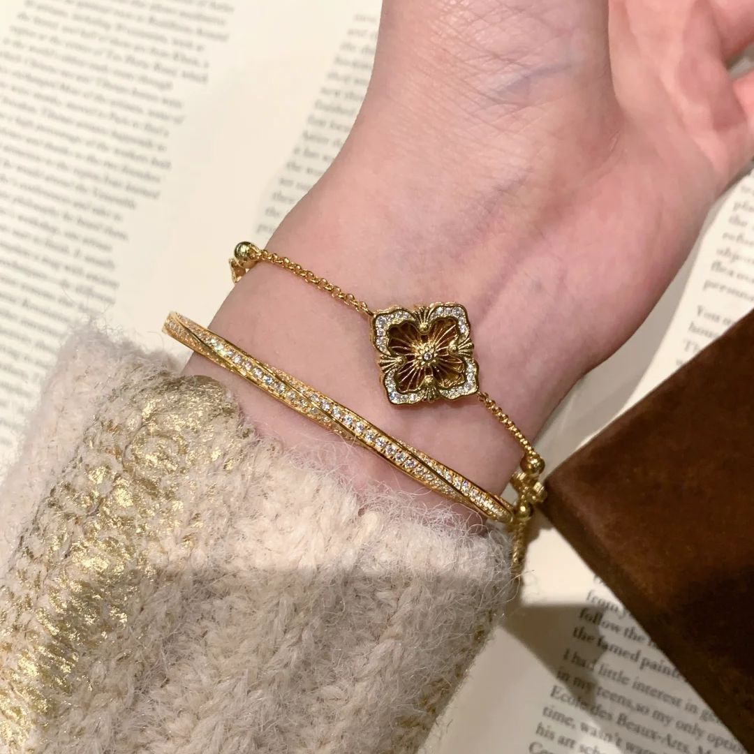 High version Italian Buccellati tiger eye four-leaf clover bracelet opera earrings court style diamond-set necklace set