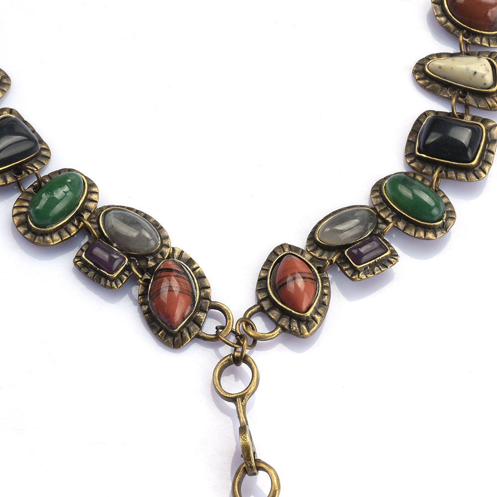 Cross-border new style ZA metal gemstone necklace long sweater chain