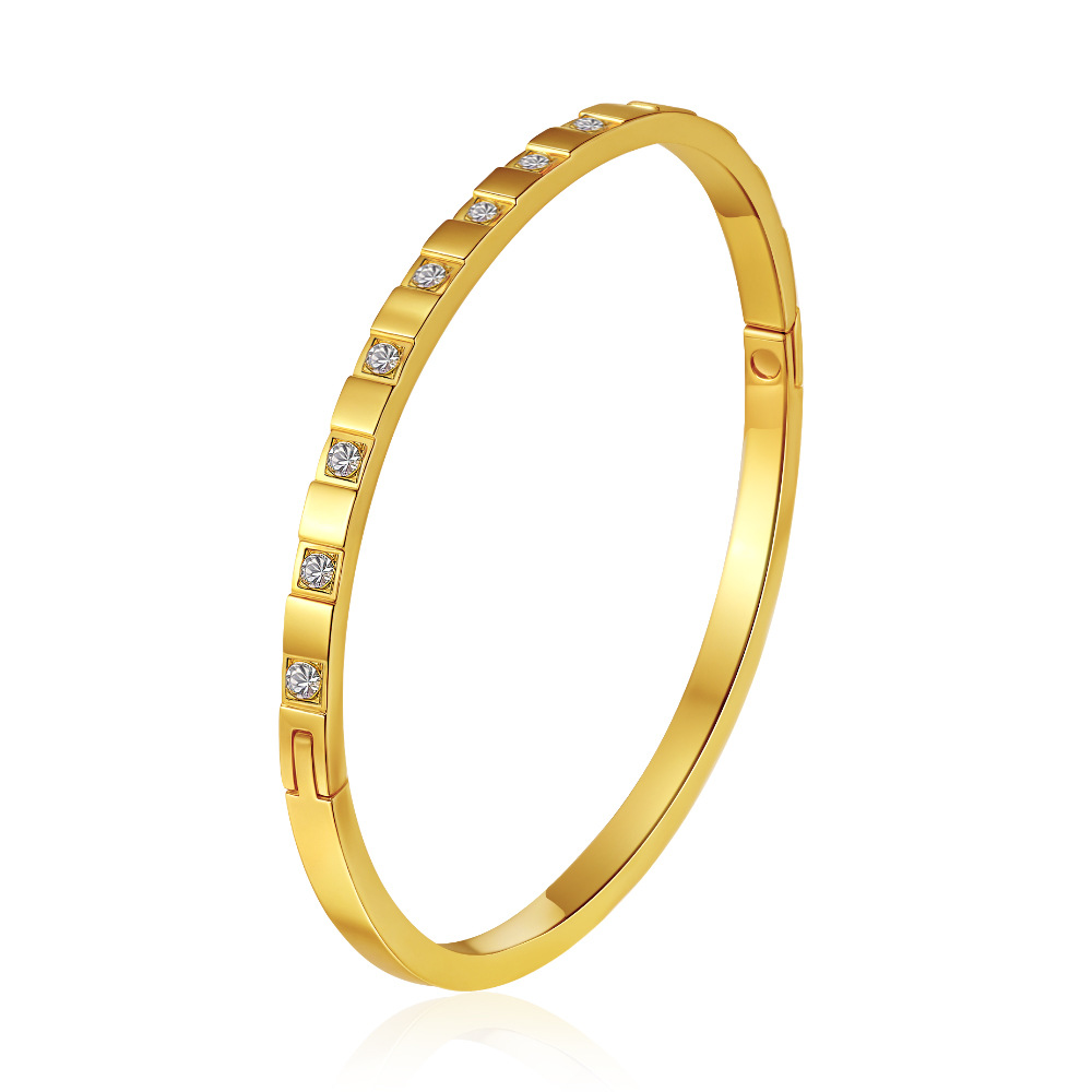 Round stainless steel snap bracelet, PVD 18K electroplated with rhinestones, for women, titanium steel bracelet ear accessories