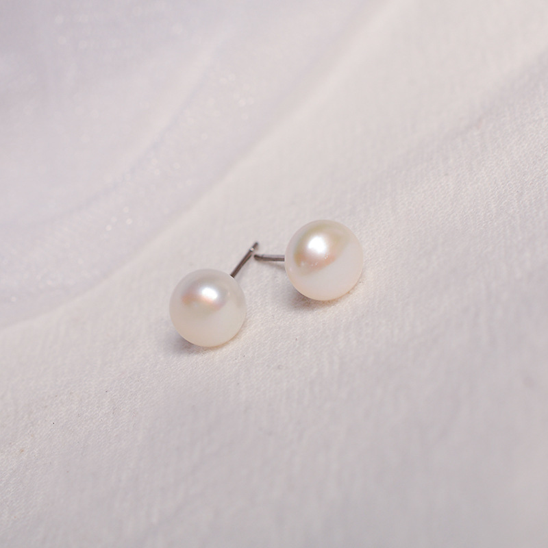 S925 Sterling Silver Natural Freshwater Pearl Ear Studs Ear Hole Nurturing Small Simple Summer Plain Stud Earrings for Women