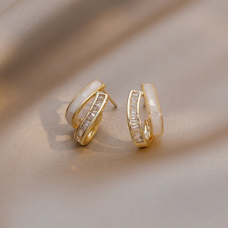 Double-layer ear studs women summer simple earrings S925 ear pin earrings ear accessories 2023 new