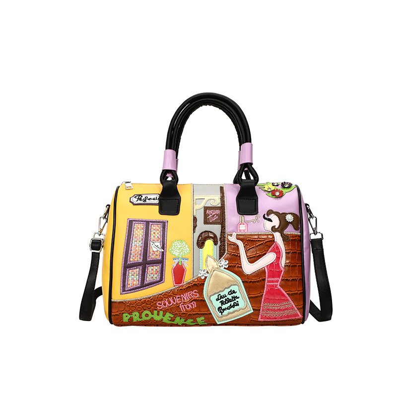 Large Capacity Handheld Boston Bag 2025 New Niche Embroidery Patch Commuter Shoulder Crossbody Bag