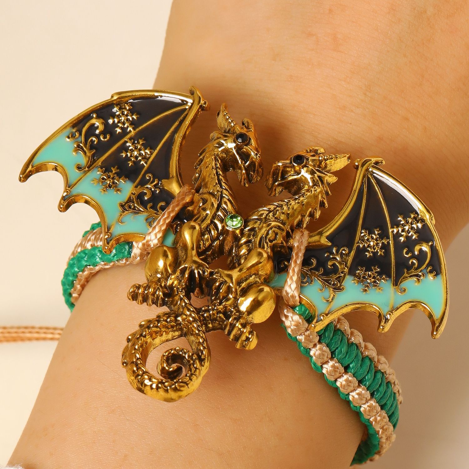 Niche Enamel Dragon Handwoven Bracelet Diamond Inlay Flying Dragon Rope Bracelet Men