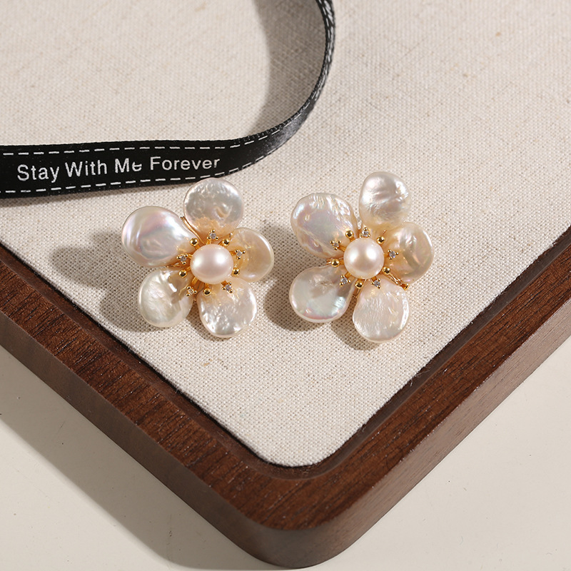 NALA Freshwater Pearl Earrings Flower Pearl Earrings Earrings