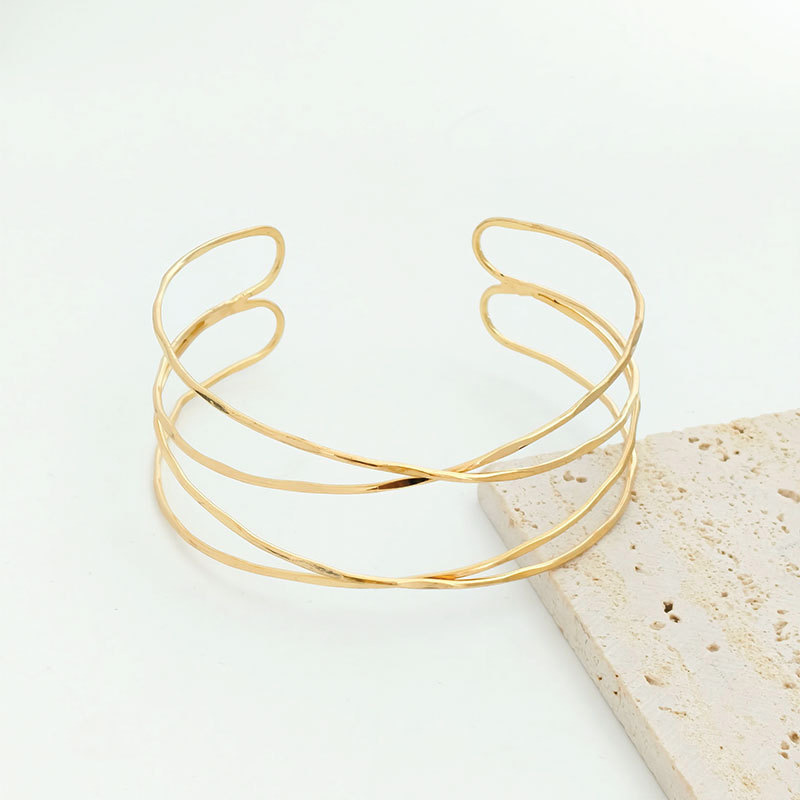 Hollow multi-layer cross exaggerated arm ring open adjustable bracelet