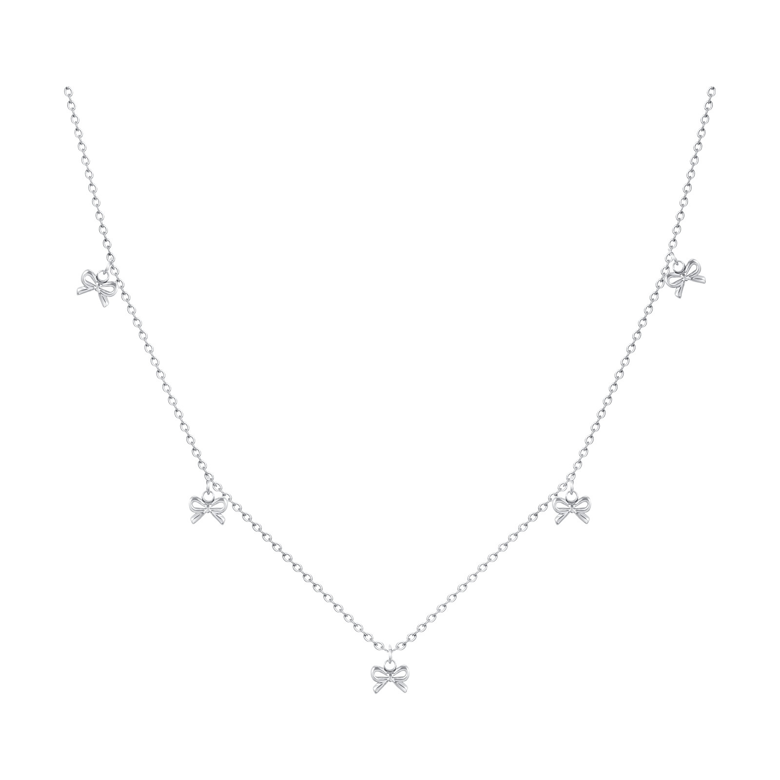 Huanmu Accessories Necklace Stainless Steel Flat Cross Chain Bow Summer Collarbone Chain Gold