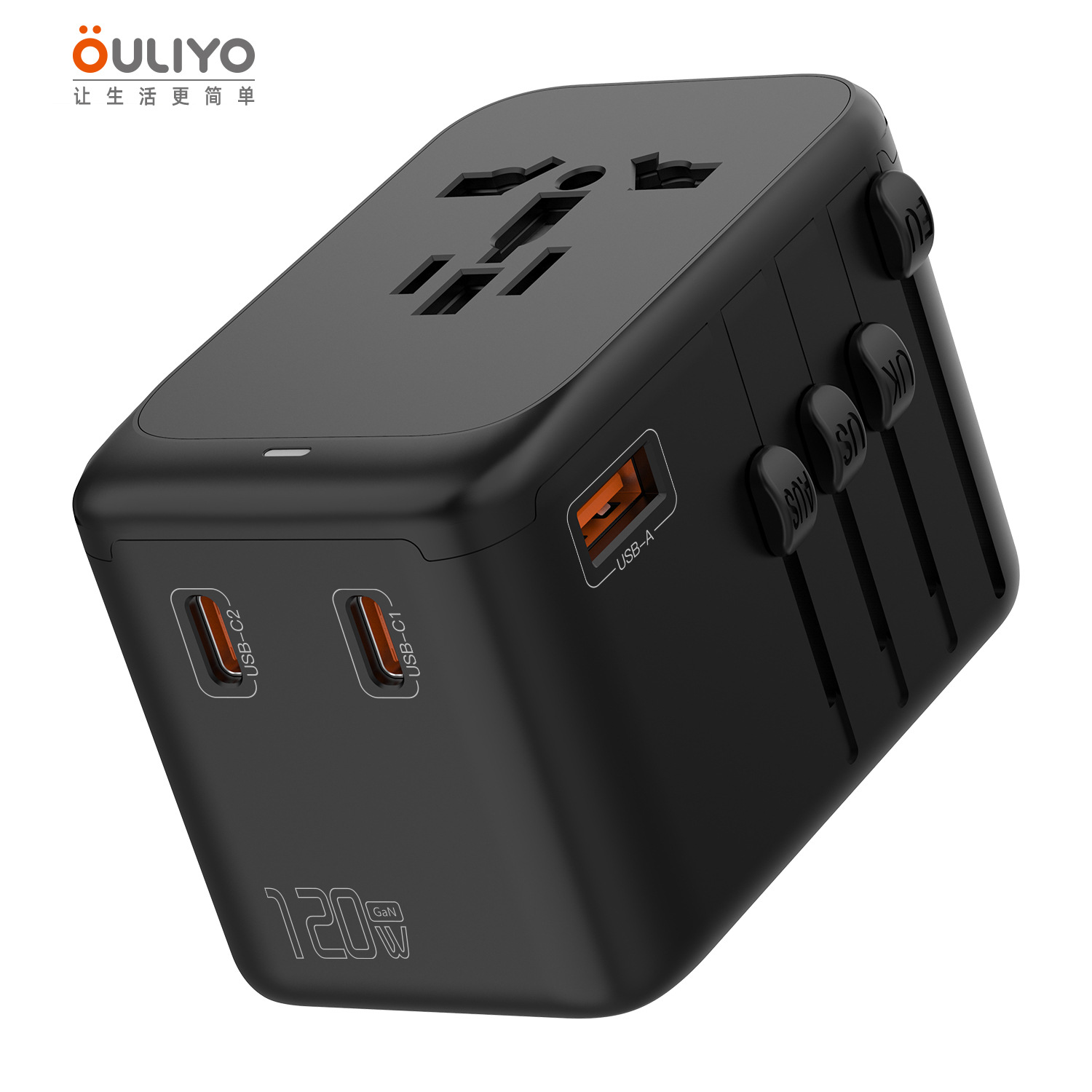 65W GaN 4-Port Fast Charging Adapter Plug 3 Type-C High Power Travel Socket HUB Converter