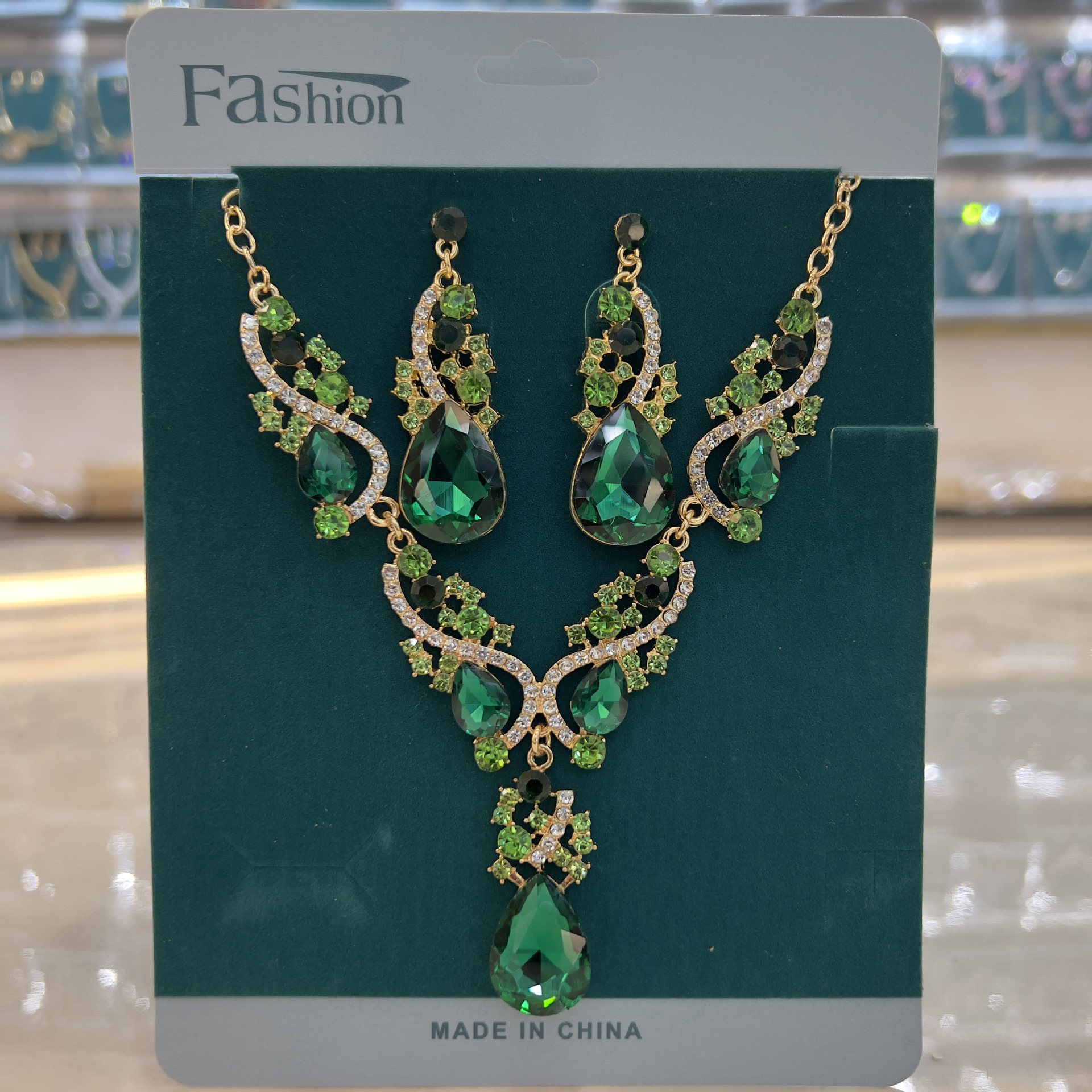 Alloy Rhinestone Set Necklace Earrings Two-Piece Wedding Jewelry Set for Women
