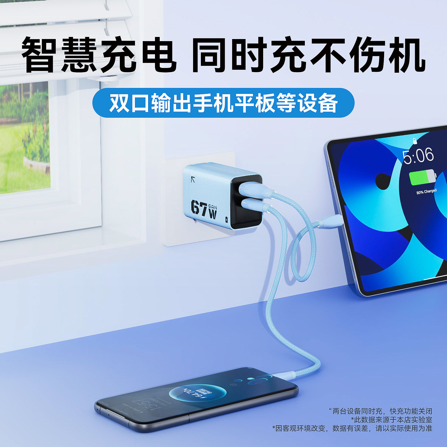 67W Fast Charger for Apple Huawei Xiaomi Android Phone Dual Port GaN Data Cable Set