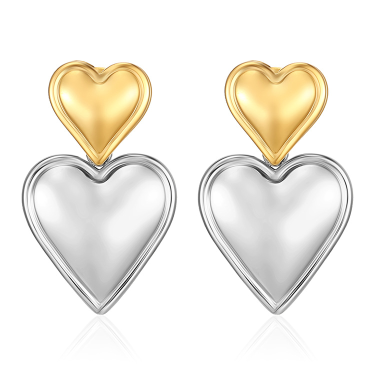 Stainless steel earrings for women, plated 18K two-tone ear clips, multi-layer ear accessories