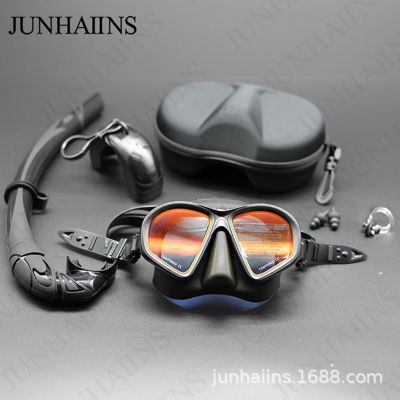 JUNHAIINS low-volume free diving mask tempered glass snorkeling mask with bracket diving goggles
