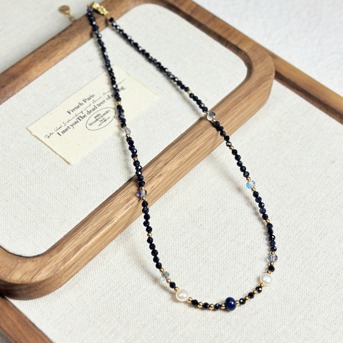 New Titanium Steel Necklace Gold Sand Stone Freshwater Pearl Necklace Women Crystal Beaded Collarbone Chain Sweater Chain