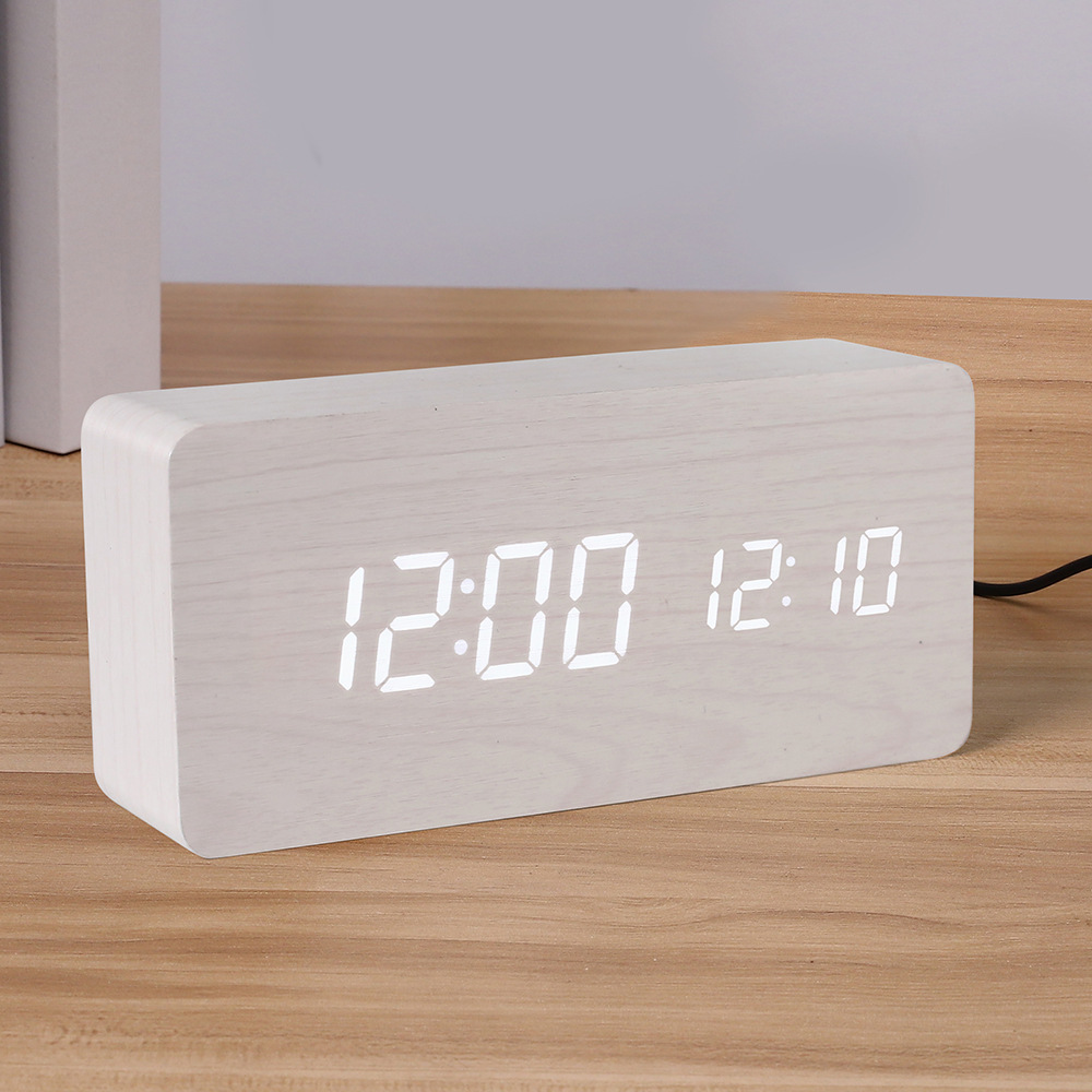 PVC Wooden Clock Multifunctional Alarm Clock LED Clock Thermometer Digital Clock Student Bedside Electronic Night Light Alarm