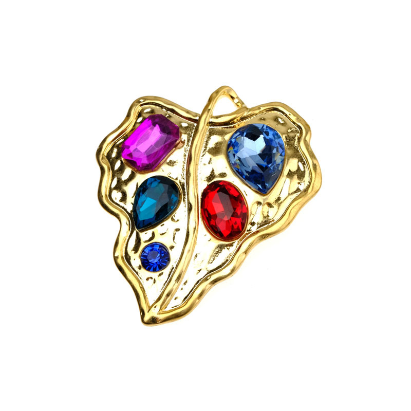 Western Vintage Jewelry Retro Colored Diamond Leaf Design Metal Brooch