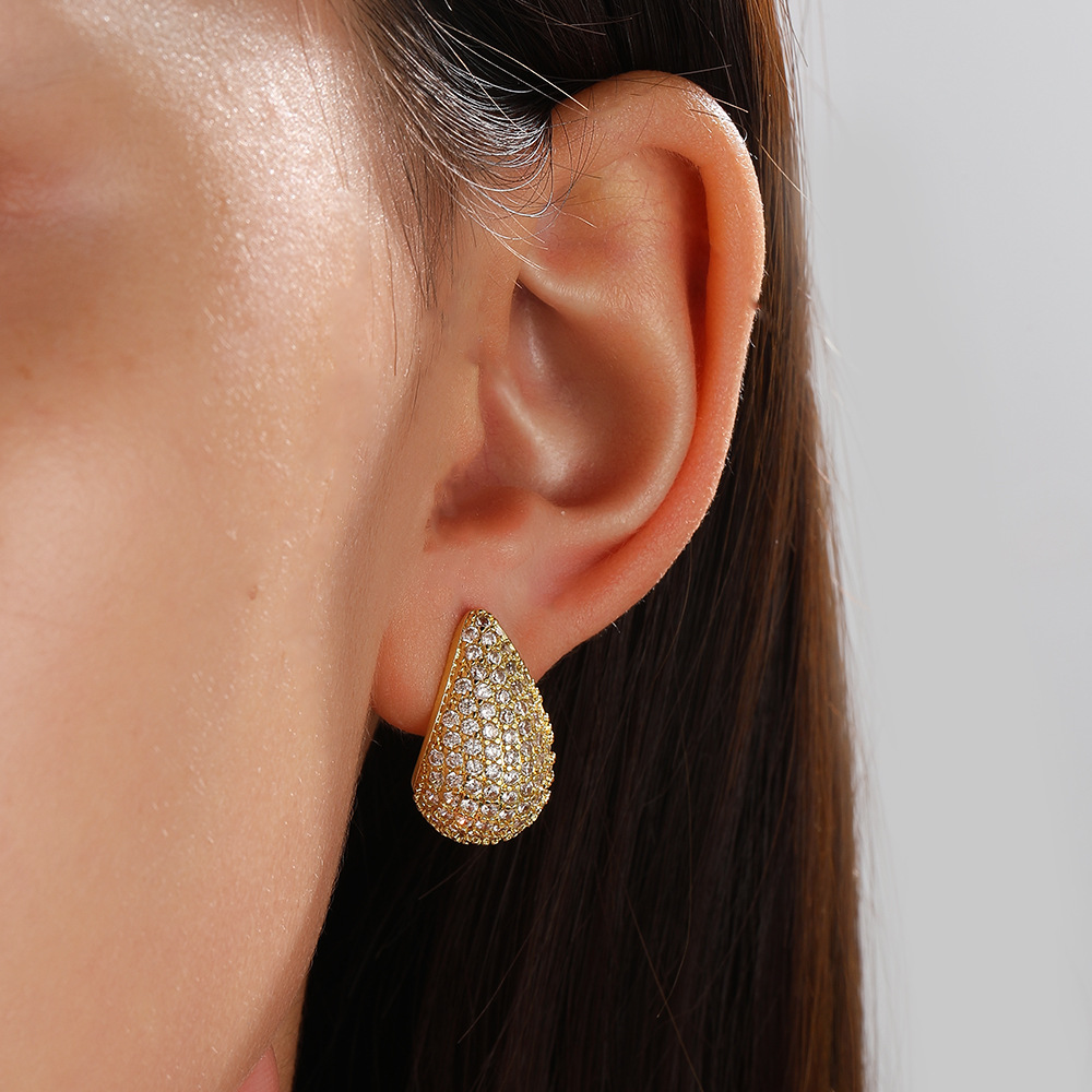 Copper inlaid full zircon hollow drop earrings women's exquisite semi-hollow small pepper ear ornament