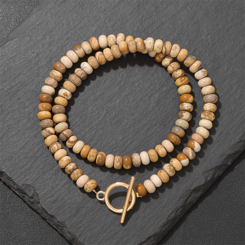 4*6 Abacus Bead Stone Beaded Necklace Women KC Gold OT Clavicle Chain Accessory