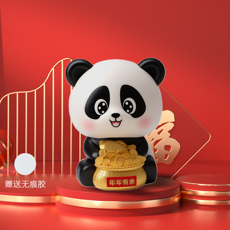 Solar Lucky Panda Ornament Cute Nodding Solar-Powered Small Ornament Fortune Lucky Small Ornament