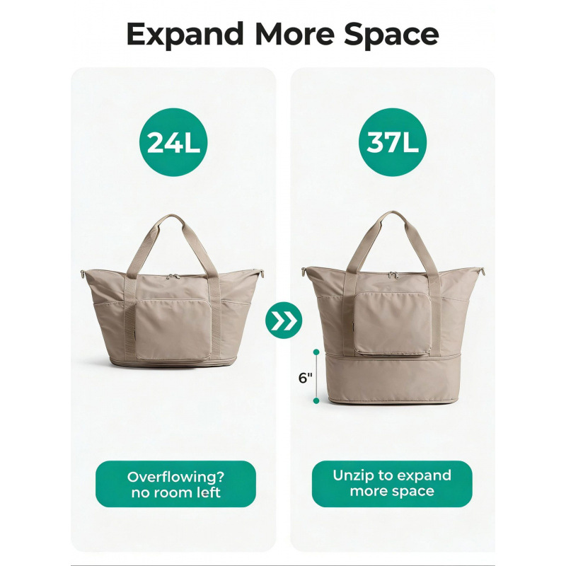Large Capacity Lightweight Travel Bag for Women, Expandable Moving Clothes Storage Bag, Practical Casual Handbag Sports Fitness Bag